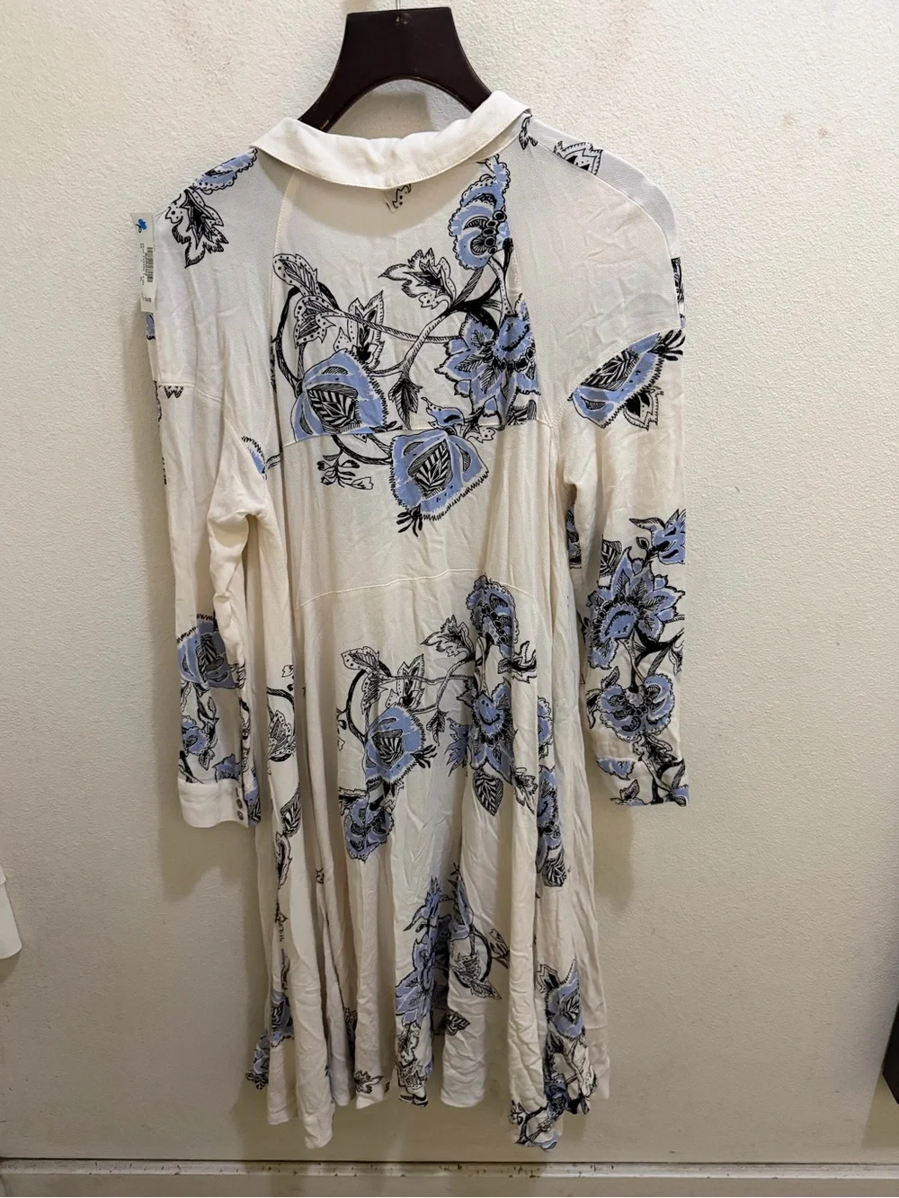 Free People City Walker Floral Long-Sleeve Button Dress with Blue Accents